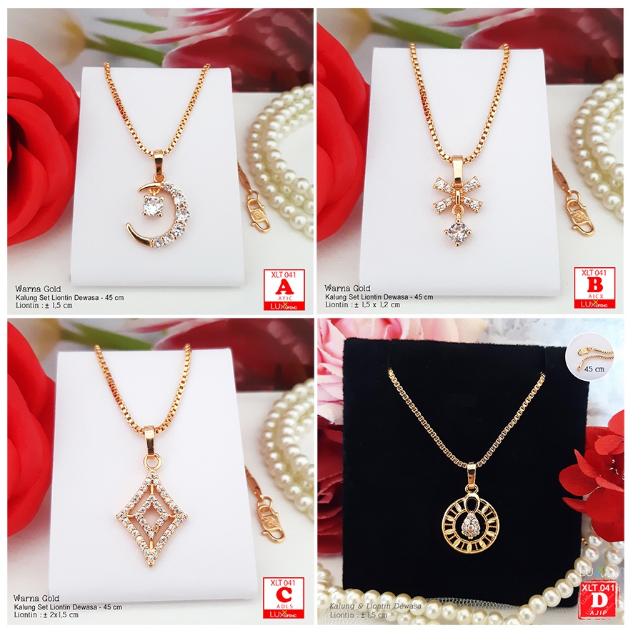 XLT 041 Kalung Itali 45 Set Liontin Waru Perhiasan Lapis Emas 18K Kalung Yaxiya Gold Mata Zirkon Luxx Xuping