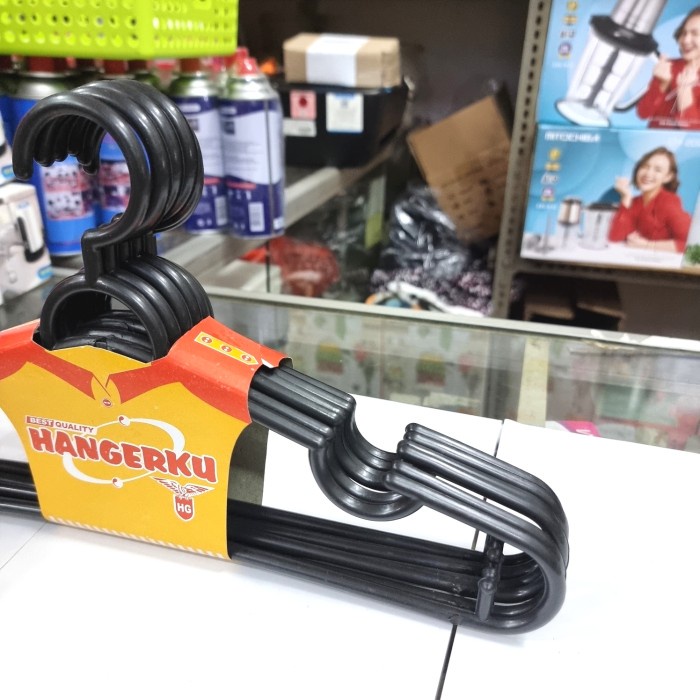 Hanger Plastik Besar Hangerku Hitam HG Lebar 38cm isi 6pcs
