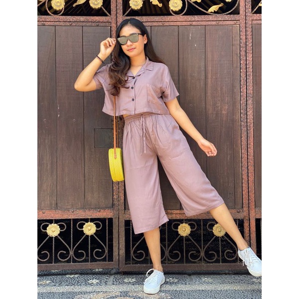 Oneset Crop Sinta  / Set Rayon Crop / New One Set-Cedar
