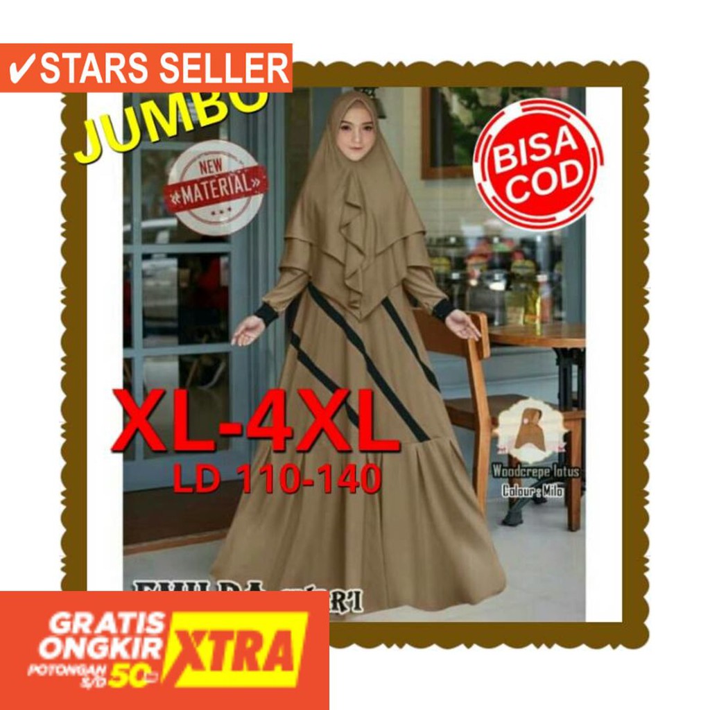 BAJU LEBARAN PAKAIAN MUSLIMAH SYARI BERGO BALOTELI / Gamis Jumbo LD 110-140 Emilda Syari Gamis Big