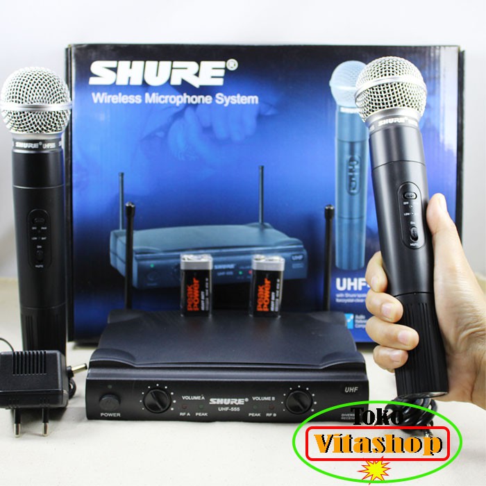 Shure UHF-555 Mik Wireless Microphone Mikrophone 2 Pegang Mic Panggung