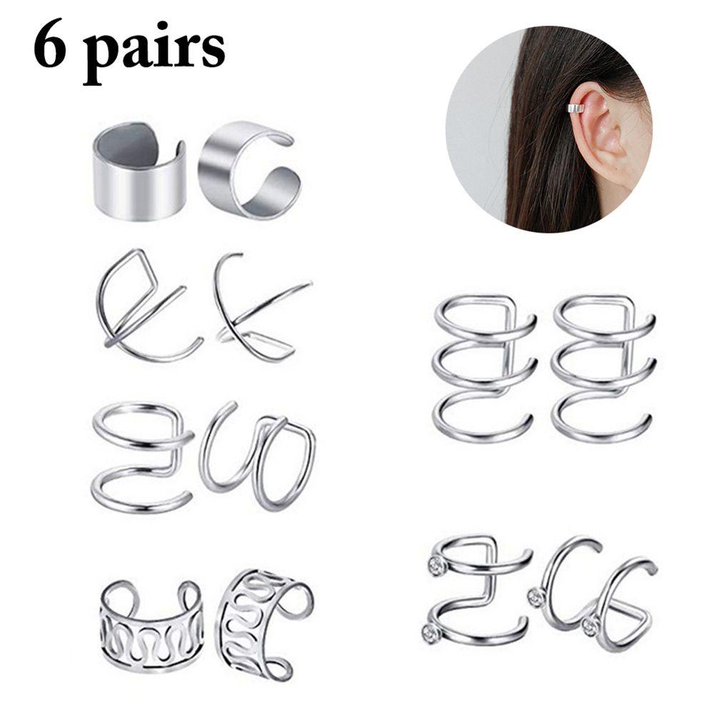 R-flower 6pasang/Set Klip Telinga Baru Tanpa Tindik Stainless Steel Cartilage Hoop