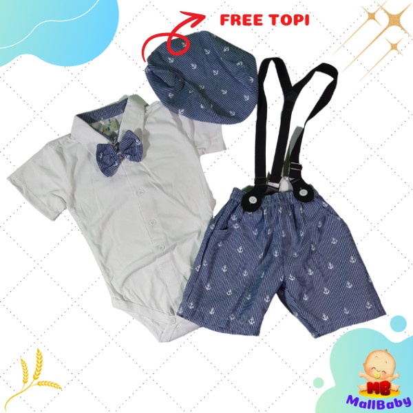 Baju Bayi Laki Laki 0 3 6 12 bulan Setelan Jumper Bayi Dasi Lucu set bayi Cowok Rompi Newborn Topi