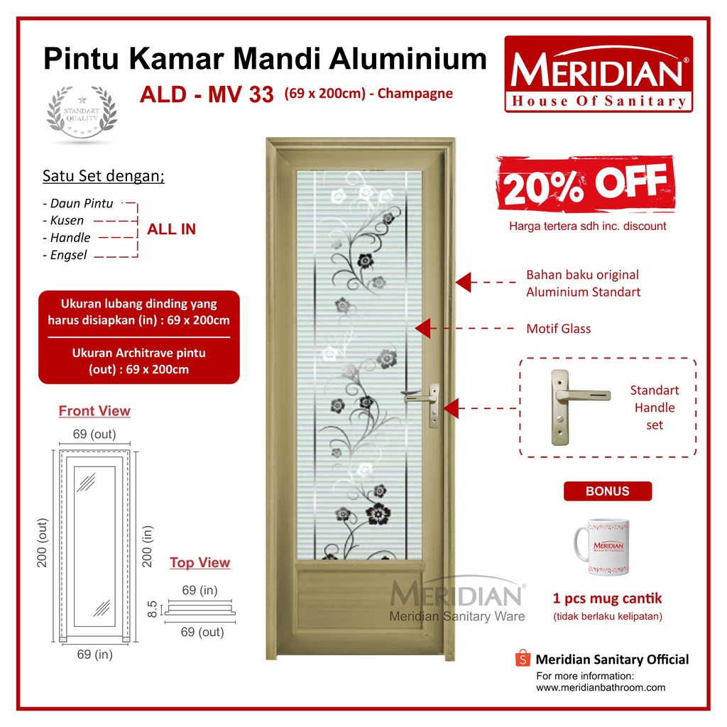 Pintu Aluminium Kamar Mandi MERIDIAN - ALD MV 33