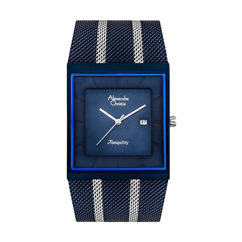 Alexandre Christie Dial Dual Tone Stainless Steel Jam Tangan Pria - Blue Silver [AC 8333 MD BIUBU]
