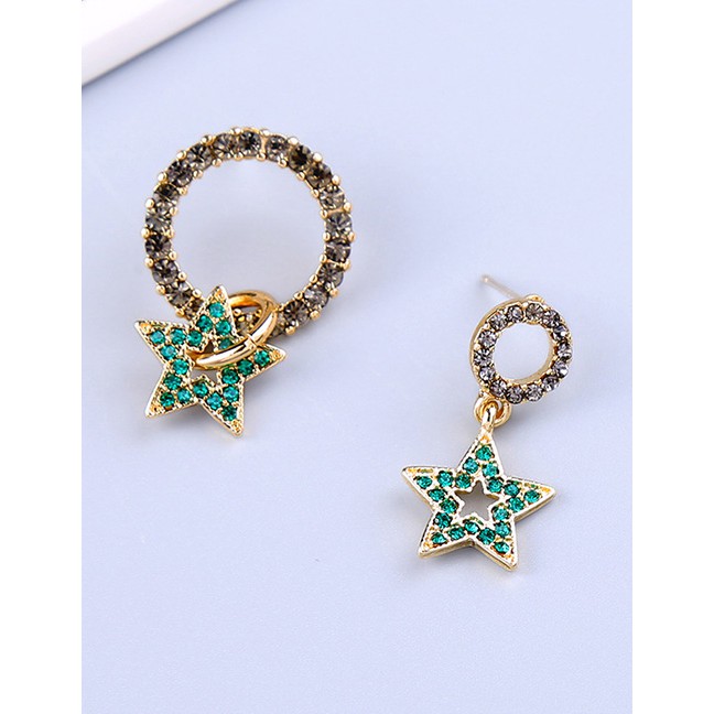 LRC Anting Tusuk Fashion Gold Crystal Diamond Star Circle Stud Earrings F95521