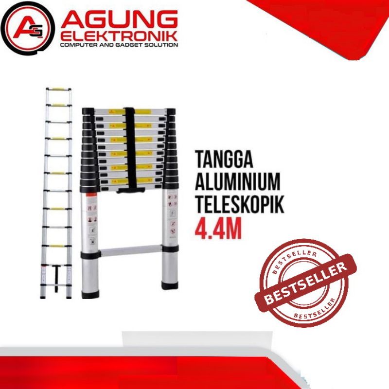 TANGGA TELESCOPIC AMG ALUMUNIUM SINGLE 4,4 METER [SILVER] MURAH BAGUS