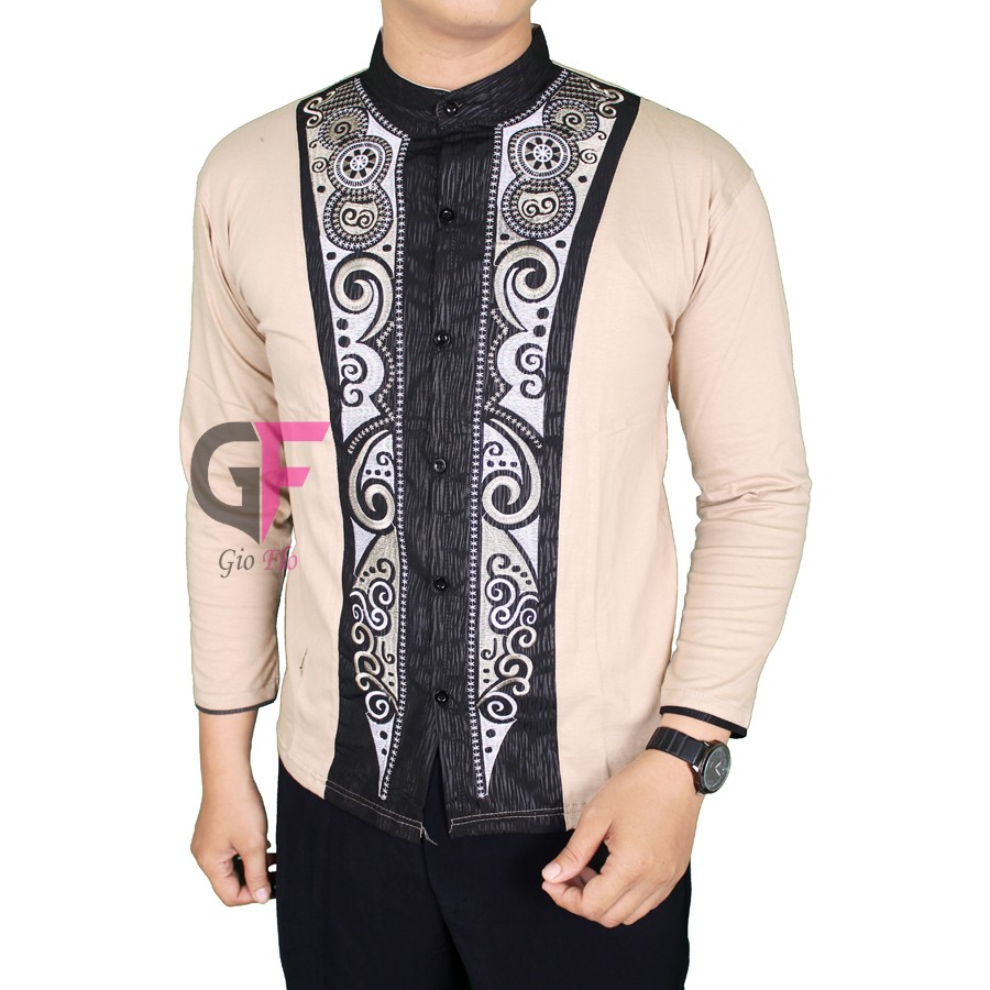 GIOFLO Baju Etnik Modern Kemeja Muslim Pria Cream / KKL 49