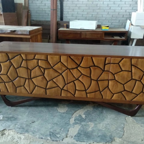 Almari Bufet Tv Minimalis Motif Batu Asli Kayu Jati Jepara Murah