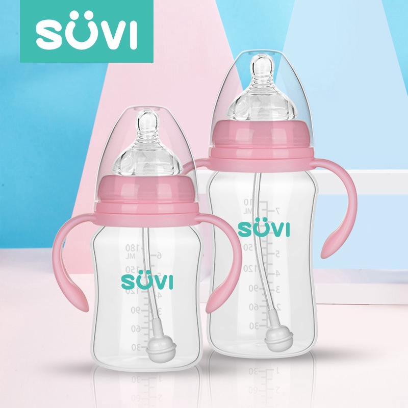 Botol Susu Bayi 240ML Diameter Lebar Bahan Plastik Anti Kembung Dengan Gagang