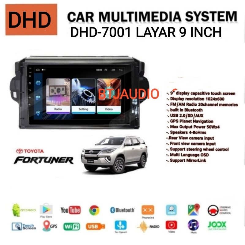 HEAD UNIT TAPE TV MOBIL DOUBLE DIN ANDROID TOYOTA FORTUNER 2015-2019 LAYAR 9 INCH