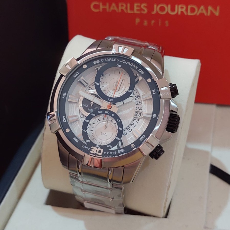 JAM TANGAN PRIA CHARLES JOURDAN CJ1075-1312C SILVER ORIGINAL