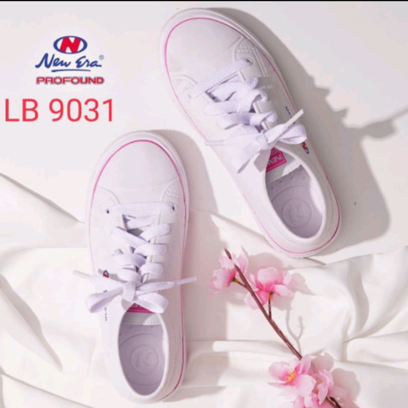 New Era 9031 - Sepatu Karet Putih Tali Bahan Pylon / Sepatu Putih Karet Sneaker Wanita