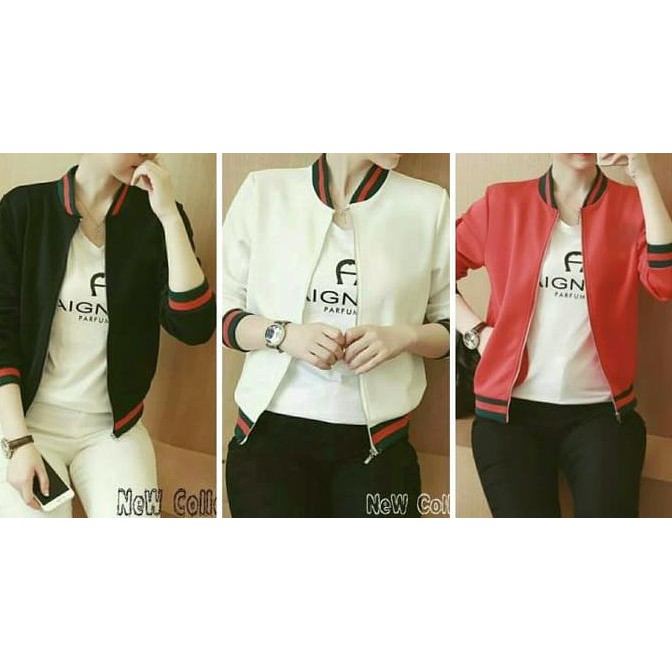 Pengiriman Cepat jaket wanita gucci bomber outer jacket merah putih hitam guci natal STOK TERBATAS