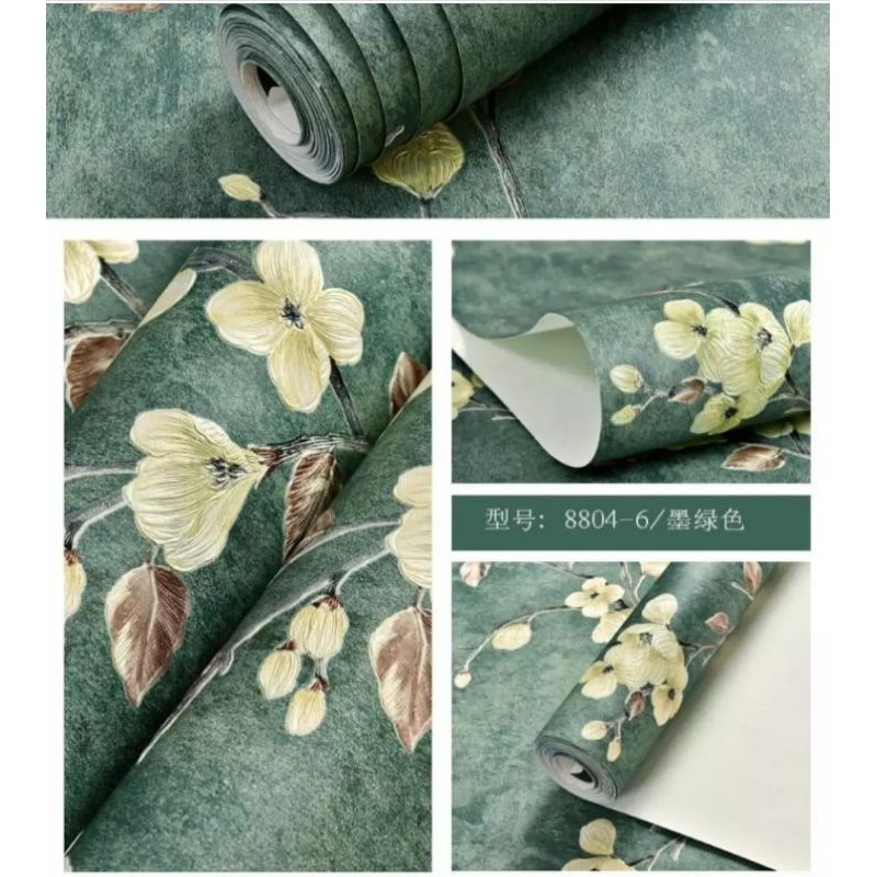 Wallpaper stiker dinding WAVE DAUN SILVER dasar cream