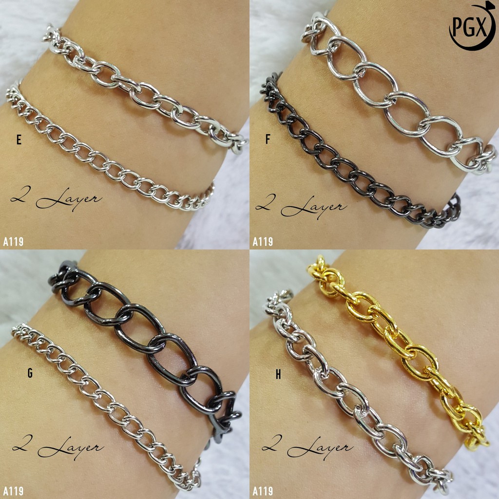 PGX Gelang Rantai Monel Pria Wanita - Chain Multi Layer Aksesoris Fashion - A120