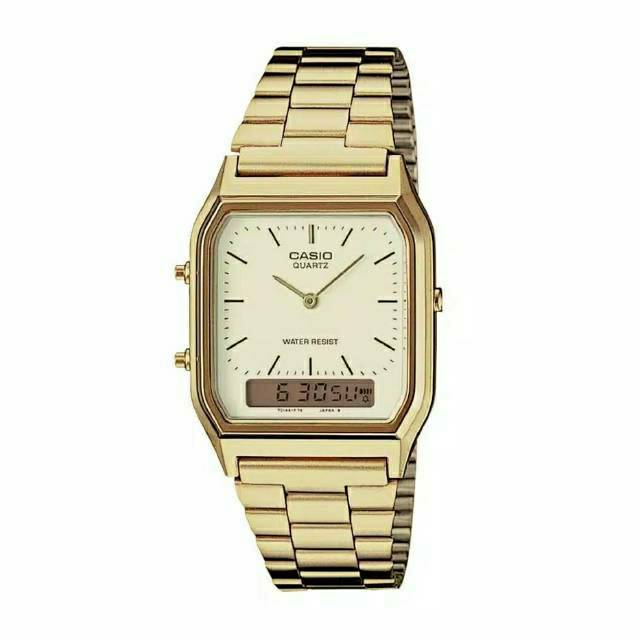 Jam tangan wanita casio AQ230 rantai display analog & digital