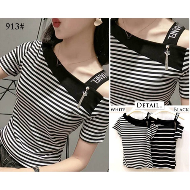 Kaos wanita / fashion wanita import / atasan salur tali chanel / size allsize