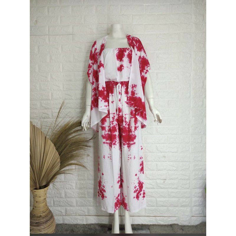 xxl set kardigan kemben tie dye karet atas saja jumbo