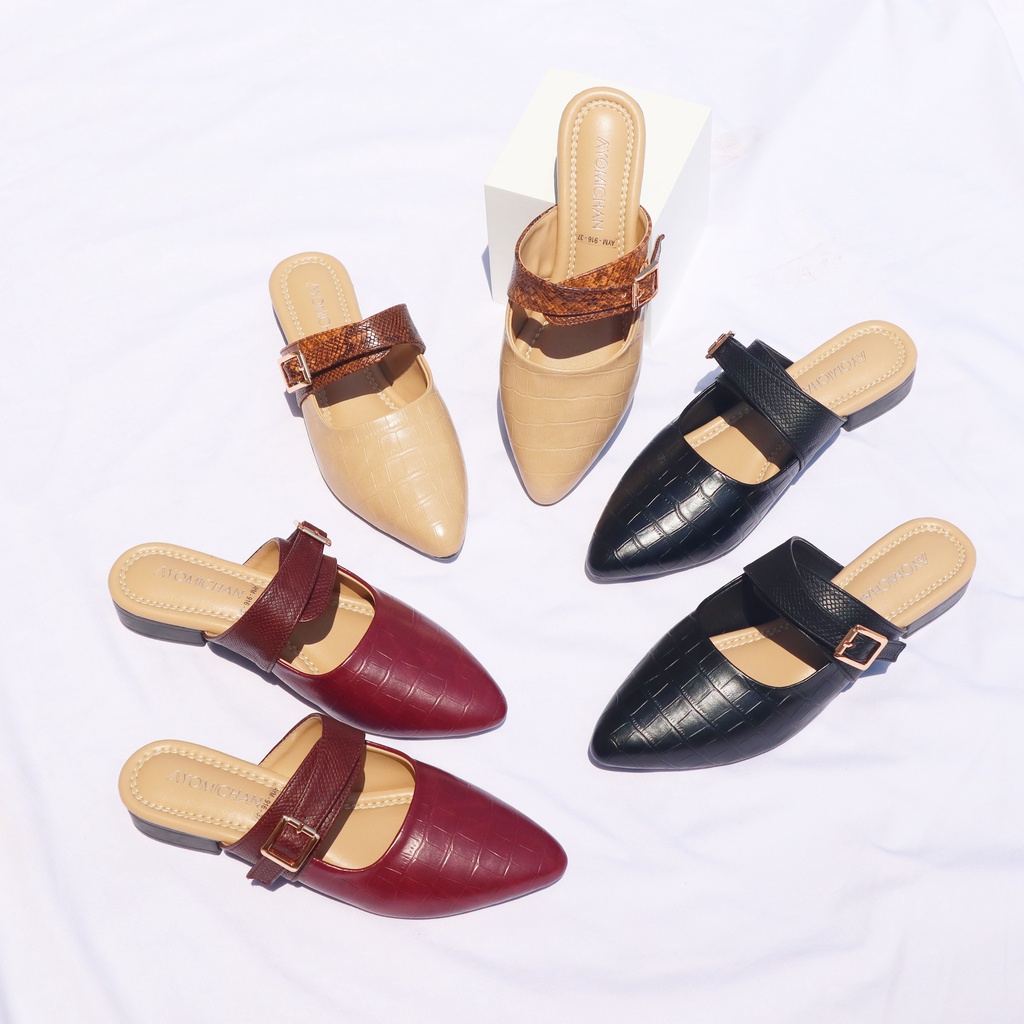 Ayomichan - Flat Shoes Martha AYM916 Mules Wanita 3 cm / Flatshoes Kekinian