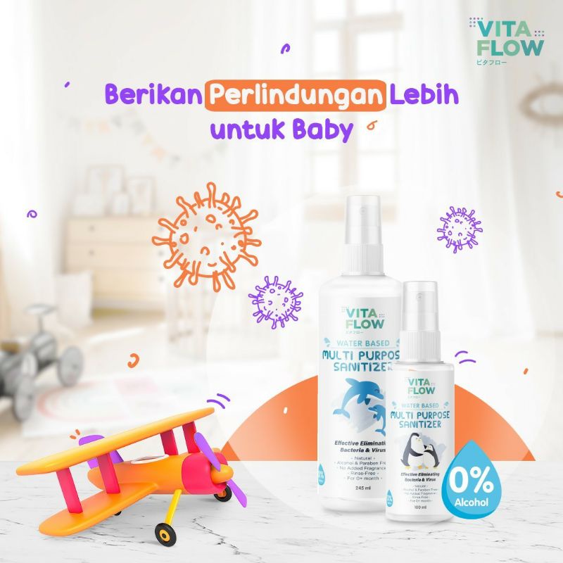 VITAFLOW Multipurpose Sanitizer 50ml / 100ml / 245ml Spray for Baby Hand Sanitizer HoCL Pembersih Mainan Bayi