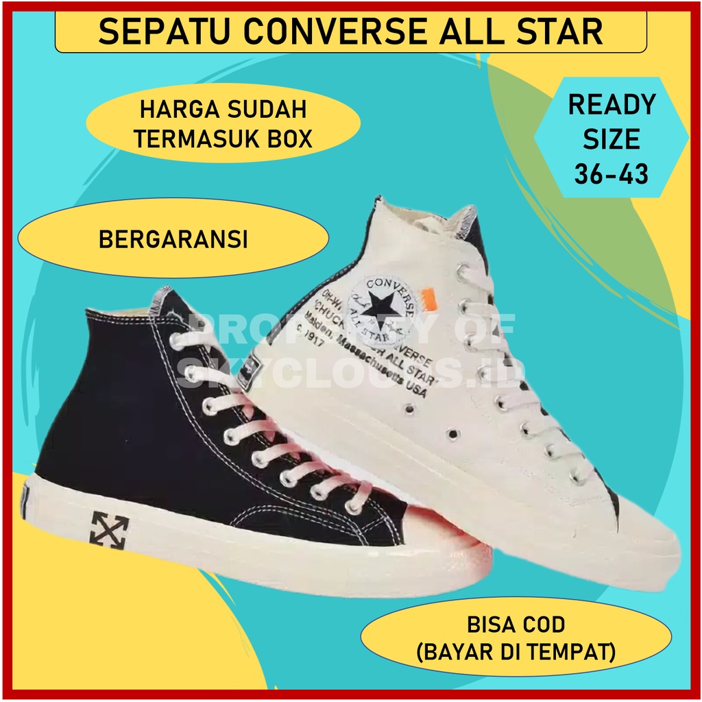 Sepatu Sneakers Converse All Star Offwhite Tinggi High Bahan Canvas Untuk Pria Wanita Cowok Cewek Laki Perempuan Sekolah Casual Murah