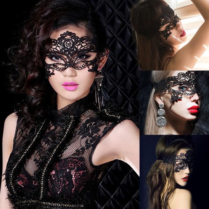 Penutup Mata Renda Full Sexy Lace Wanita Masquerade Ball Party Hallowen Kostum Renda Hitam