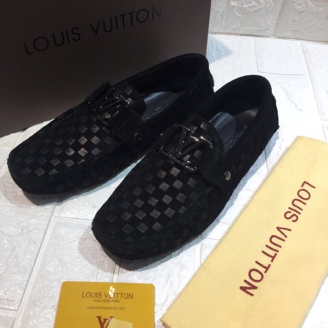 JUAL SEPATU LOAFERS PRIA BRANDED KULIT ASLI MURAH LV LOUIS VUITTON SUEDE - BLACK