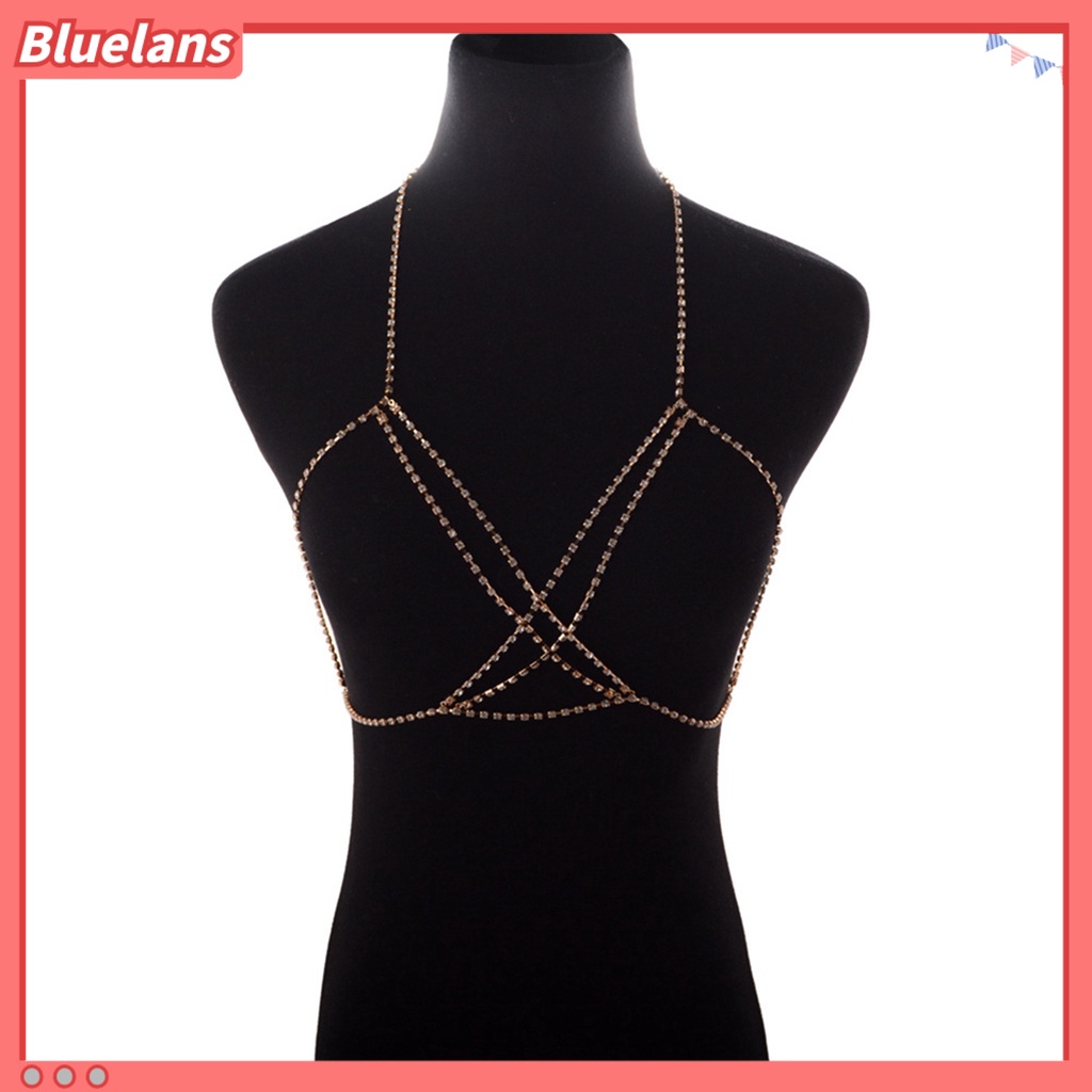 Bluelans Women Sexy Bohemian Rhinestone Bikini Harness Bra Chest Body Chain Necklace Jewelry