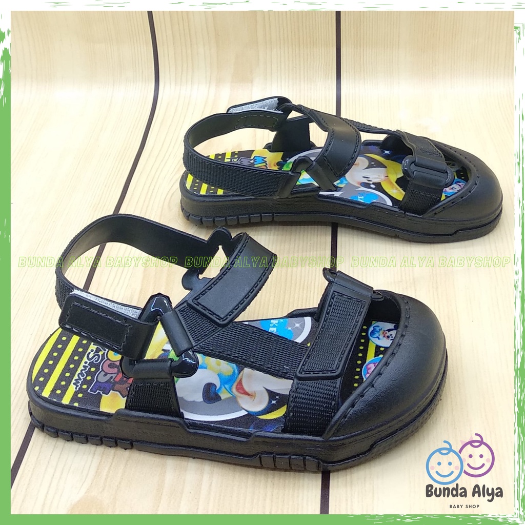 Sendal Anak Laki Laki Umur 9 Bulan 1 2 Tahun HITAM Anti Licin Motif Kartun Alas Karet Sepatu Sandal Anak Cowok Elastis Lucu Nyaman DIpakai