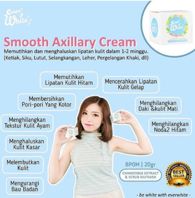 EVERWHITE SMOOTH AXILLARY CREAM - EVER WHITE BLUE. PEMUTIH KETIAK SIKU LUTUT LIPATAN TUBUH