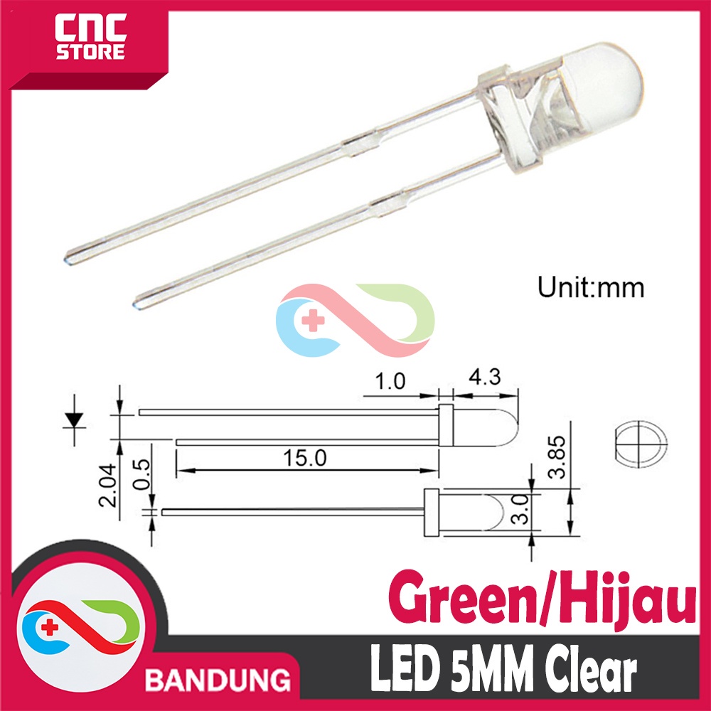 10PCS LED 5MM F5 SUPER BRIGHT GREEN HIJAU CLEAR