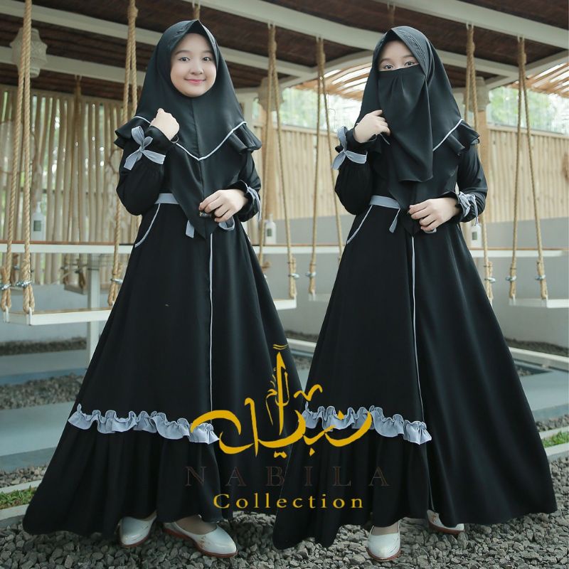 ghamis anak perempuan khadijah kids syar'i 3 in 1 ghamis anak set khimar besar