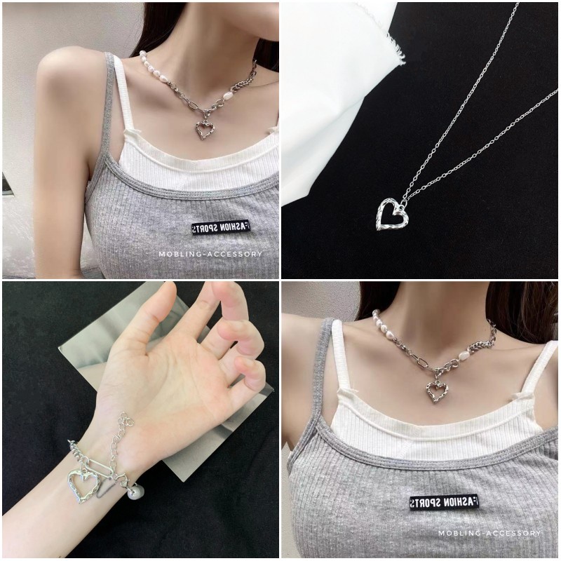 Candy Jewelry Fashion Pearl Heart Necklace Bracelet Stainless Steel Love Necklaces Bracelets for Women