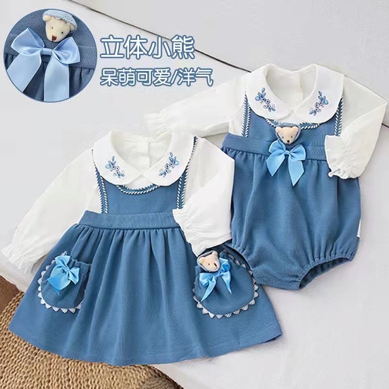 Blue bear romper/dress bayi anak perempuan