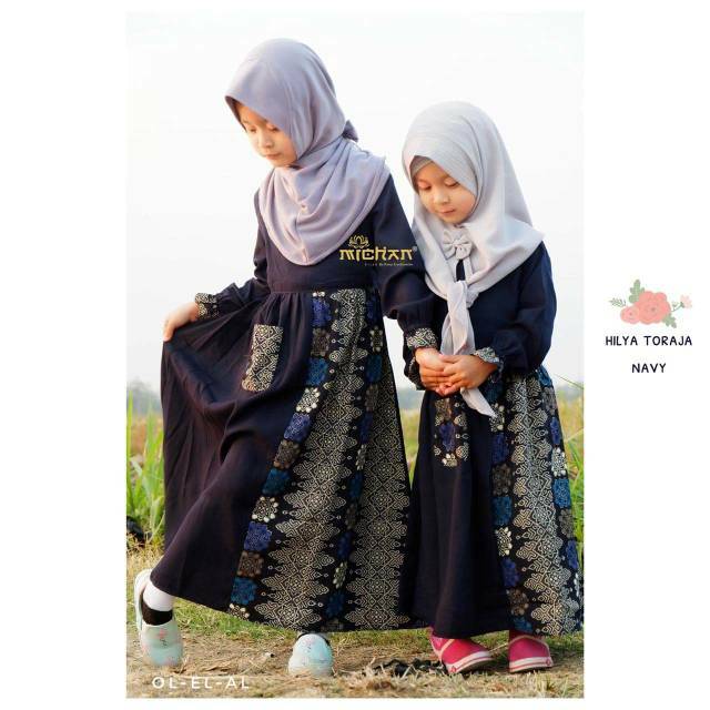 Gamis anak Motif Polos Baju Murah Wollycrepe Hilya Navy by Michan