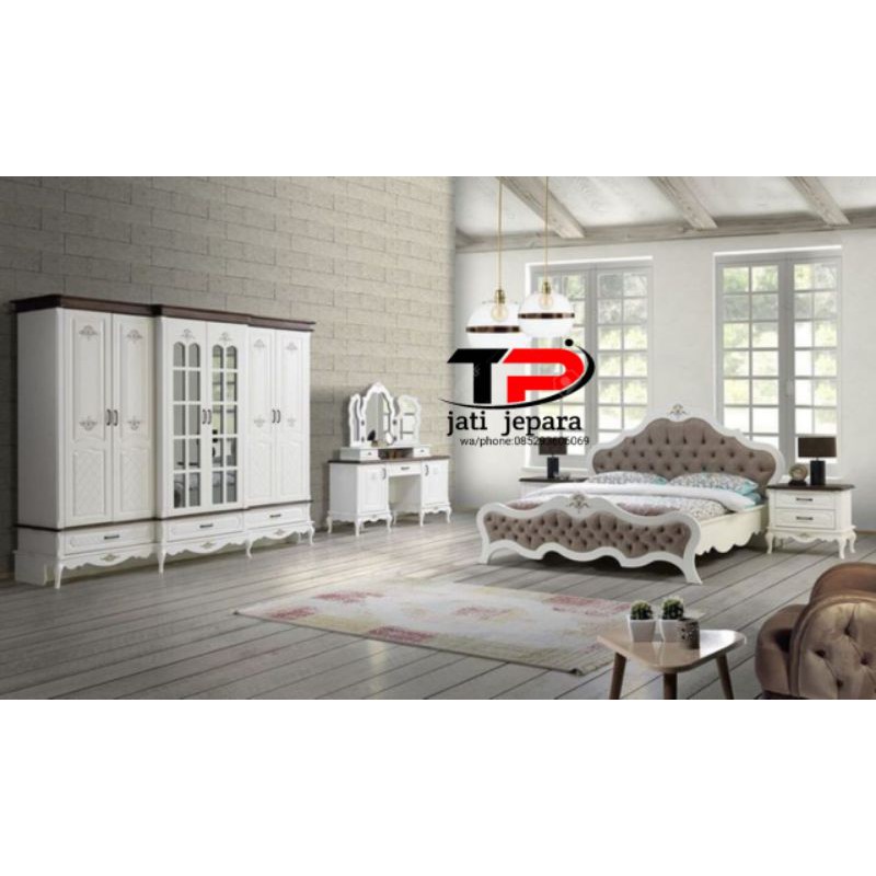 set kamar model minimalis full set lemari pakaian, tempat tidur,meja rias dan 2 nakas