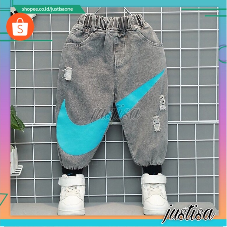 Promo !! Celana panjang anak cowok / celana joger ripped nikeu  import ukuran 3-6tahun (abu-abu) / Celana anak laki-laki keren