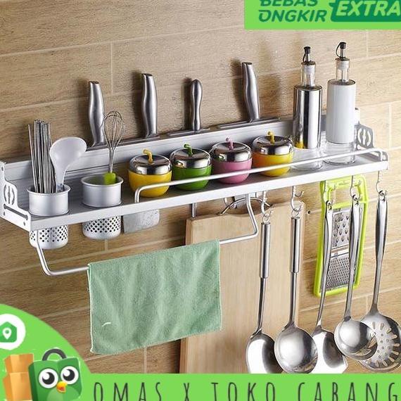 Rak Dinding Dapur Gantung Aluminium Serbaguna Tempat Sendok Pisau