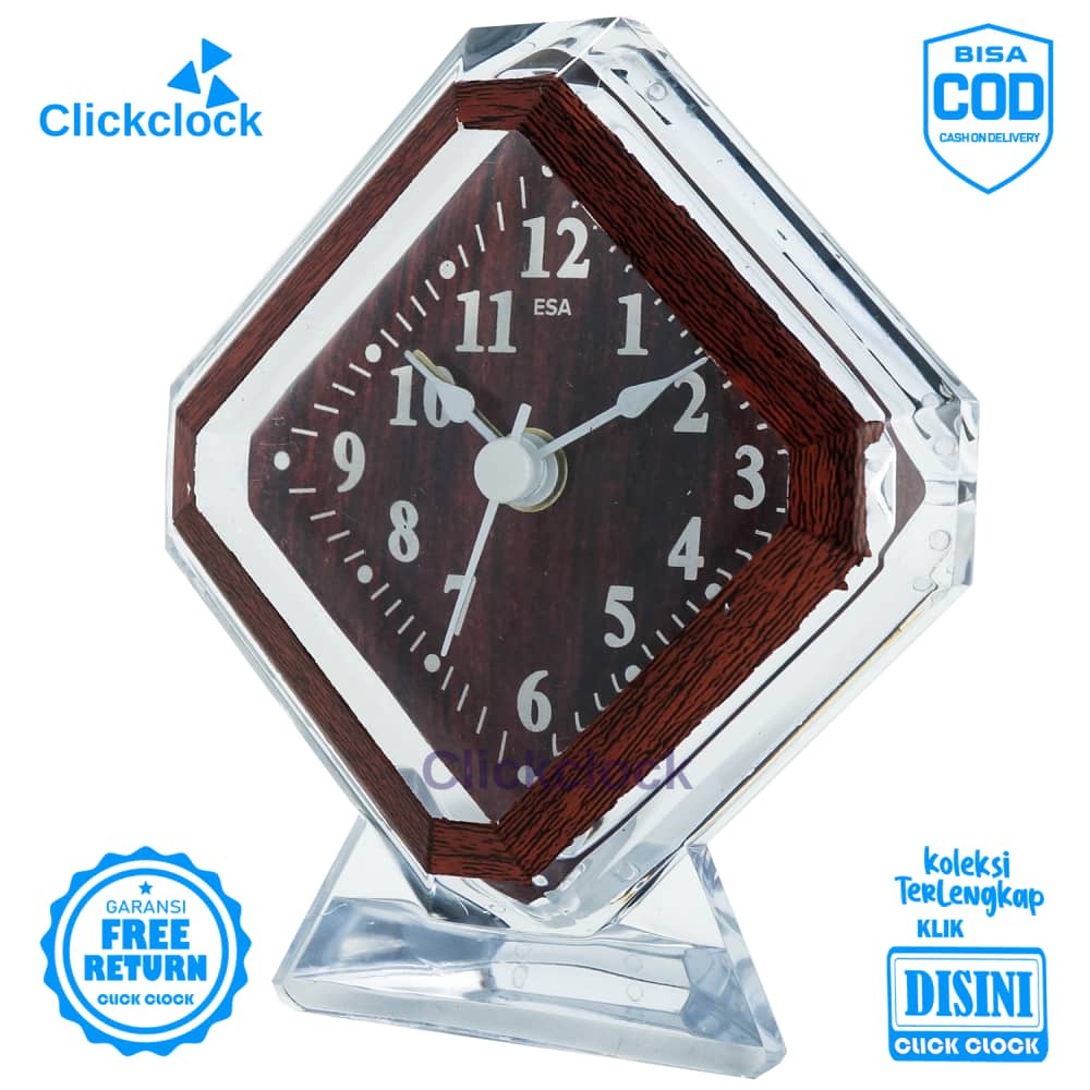 Jam Weker Quartz Dekorasi Meja Urat Kayu Tua Esa 8818 Kecil Unik Modern Step Movement