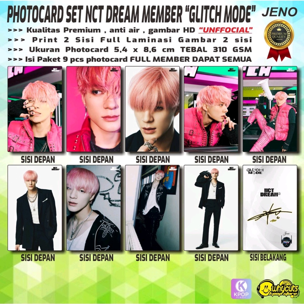 PHOTOCARD SET PC KPOP PREMIUM NCT DREAM MEMBER GLITCH MODE / PRINT 2 SISI FULL LAMINASI GLOSSY / ANTI AIR