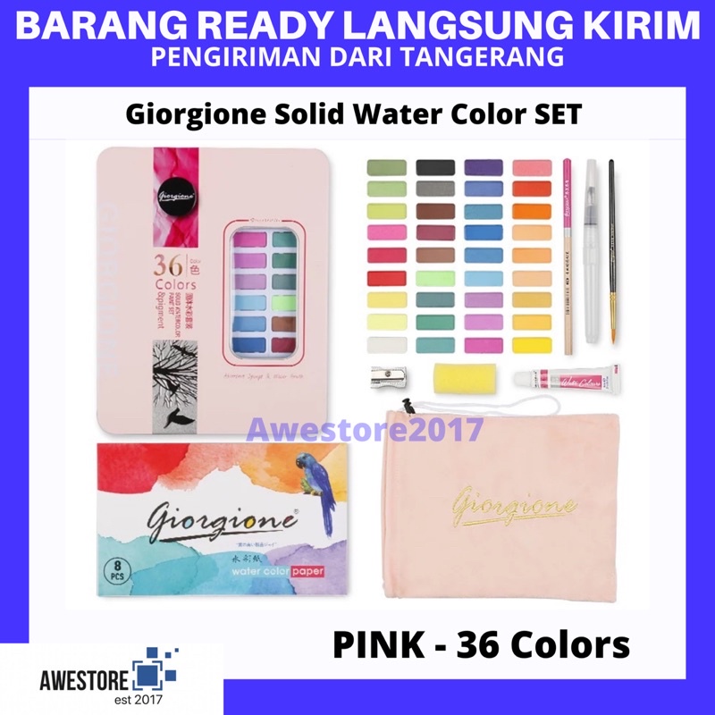 Giorgione 36 Warna Colors Solid Watercolor Cat Air Box Set Kuas Lukis