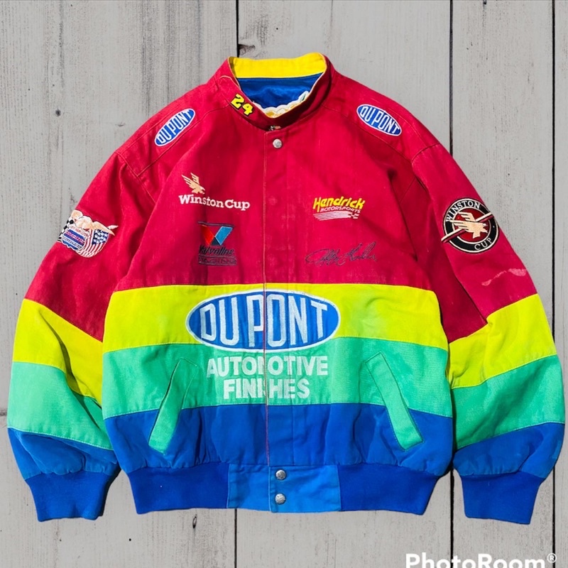 jaket jeff hamilton nascar racing dupont rainbow vintage second original