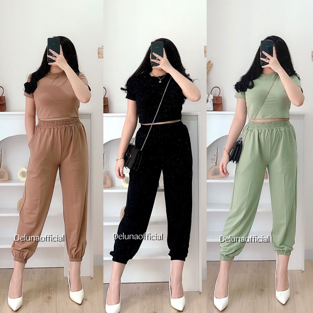 ZOEY SET - Set Wanita Zoey / Jogger + Crop Top Premium Set