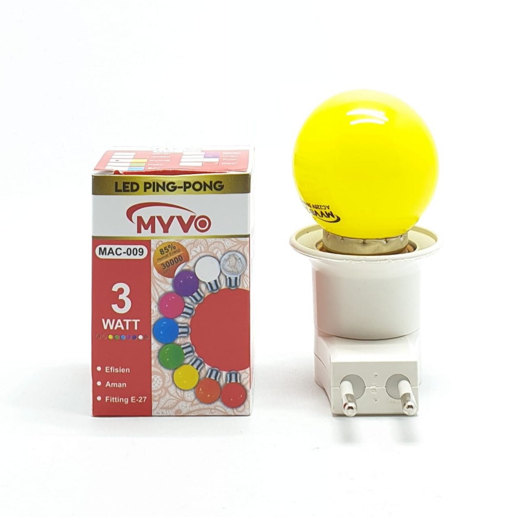 Myvo Yellow Lampu Led Ping Pong 3W E27 Warna Kuning Yellow + Linux Fiting Colok Switch / LAMPU TIDUR