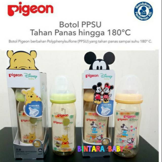 Botol Pigeon PPSU 240ml Wideneck Nipple Size M 3m / Pigeon PPSU Bottle Disney Series