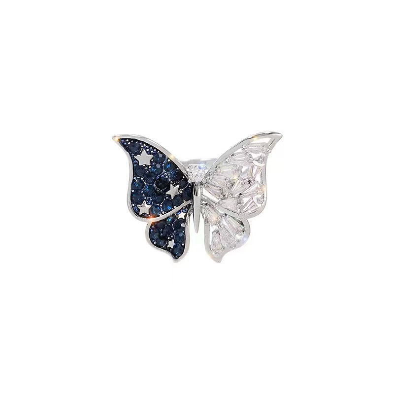 Cincin Bentuk Kupu-Kupu Aksen Berlian Imitasi Bahan Alloy Untuk Wanita Butterfly