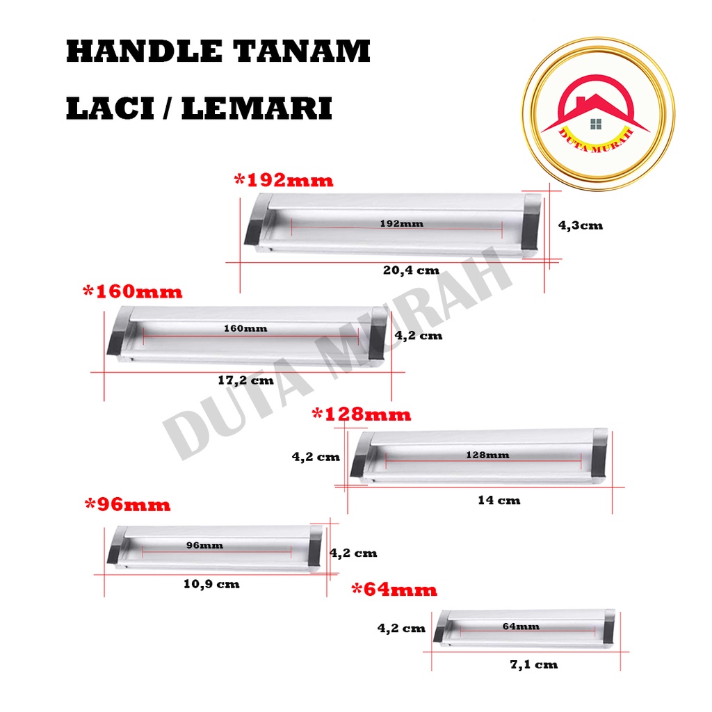 Tarikan Laci/Lemari/ Tarikan Handel Laci/Lemari Tanam Plastik 64 / 96/ 128 / 160 S