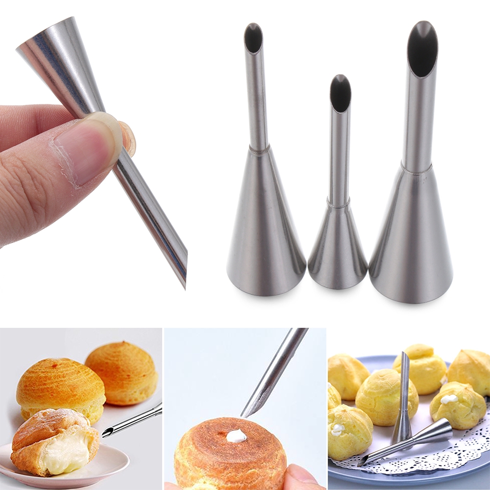 Wonderful 3Pcs Spuit Piping dengan Bahan Stainless Steel untuk Hiasan Kue / Fondant