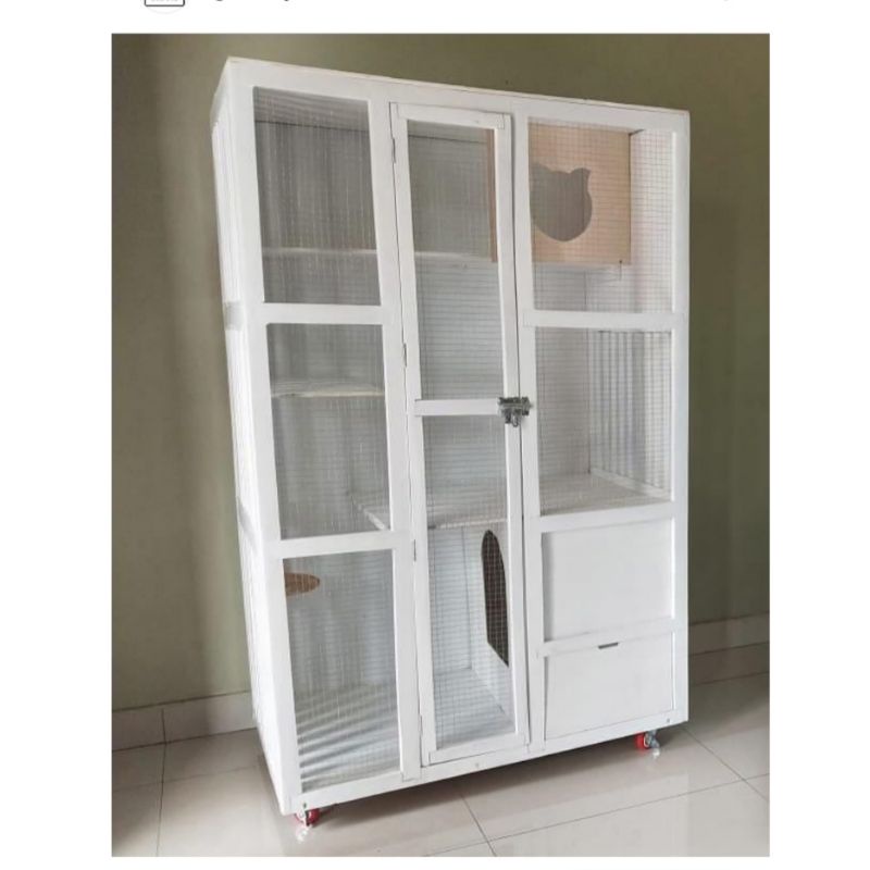 kandang rumah kucing bahan kayu model lemari bisa custom